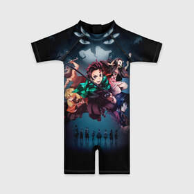 Детский купальный костюм 3D с принтом Kimetsu no Yaiba на черном в городе Новоалтайск, Полиэстер 85%, Спандекс 15% | застежка на молнии на спине | blade of demon | demon slayer | kimetsu no yaiba | клинок | рассекающий демонов