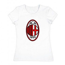Женская футболка хлопок с принтом AC MILAN в городе Новоалтайск, 100% хлопок | прямой крой, круглый вырез горловины, длина до линии бедер, слегка спущенное плечо | football | italia | logo | milan | sport | италия | лига | лого | милан | спорт | фк | футбол | футбольный клуб | эмблема