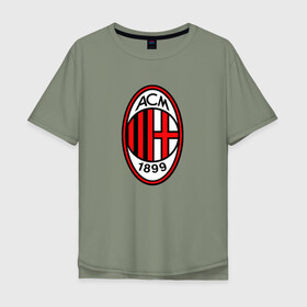 Мужская футболка хлопок Oversize с принтом AC MILAN  в городе Новоалтайск, 100% хлопок | свободный крой, круглый ворот, “спинка” длиннее передней части | football | italia | logo | milan | sport | италия | лига | лого | милан | спорт | фк | футбол | футбольный клуб | эмблема