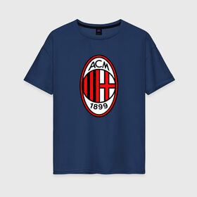 Женская футболка хлопок Oversize с принтом AC MILAN в городе Новоалтайск, 100% хлопок | свободный крой, круглый ворот, спущенный рукав, длина до линии бедер
 | football | italia | logo | milan | sport | италия | лига | лого | милан | спорт | фк | футбол | футбольный клуб | эмблема