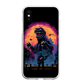 Чехол для iPhone XS Max матовый с принтом Разборки в Токио в городе Новоалтайск, Силикон | Область печати: задняя сторона чехла, без боковых панелей | effect | original | paradox | showdown | soundtrack | вскрытие | годзилла | монстр | неон | оригинал | парадокс | саундтрек | эффект