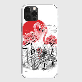 Чехол для iPhone 12 Pro Max с принтом Сад Фламинго в городе Новоалтайск, Силикон |  | Тематика изображения на принте: bridge | flamingo | garden | geisha | japan | pink | sakura | samurai | tradition | мост | розовый | сад | сакура | самурай | традиция | фламинго | япония