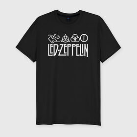 Мужская футболка премиум с принтом Led Zeppelin в городе Новоалтайск, 92% хлопок, 8% лайкра | приталенный силуэт, круглый вырез ворота, длина до линии бедра, короткий рукав | Тематика изображения на принте: led | led zeppelin | lz | zoso | группа | джимми пейдж | джон генри бонэм | джон пол джонс | зосо | лед зепелен | лед зеппелин | ледзепелен | ледзеппелин | лз | метал | роберт плант | рок | тяжелый