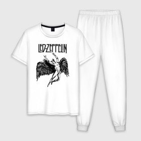 Мужская пижама хлопок с принтом Led Zeppelin в городе Новоалтайск, 100% хлопок | брюки и футболка прямого кроя, без карманов, на брюках мягкая резинка на поясе и по низу штанин
 | Тематика изображения на принте: led | led zeppelin | lz | zoso | группа | джимми пейдж | джон генри бонэм | джон пол джонс | зосо | лед зепелен | лед зеппелин | ледзепелен | ледзеппелин | лз | метал | роберт плант | рок | тяжелый