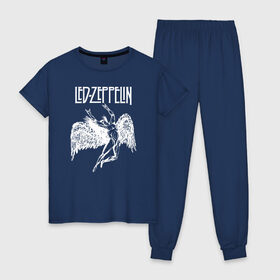 Женская пижама хлопок с принтом Led Zeppelin в городе Новоалтайск, 100% хлопок | брюки и футболка прямого кроя, без карманов, на брюках мягкая резинка на поясе и по низу штанин | led | led zep | led zeppelin | ledzep | lz | zoso | группа | джимми пейдж | джон генри бонэм | джон пол джонс | зосо | лед зепелен | лед зеппелин | ледзепелен | ледзеппелин | роберт плант | рок