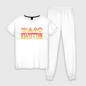 Женская пижама хлопок с принтом Led Zeppelin в городе Новоалтайск, 100% хлопок | брюки и футболка прямого кроя, без карманов, на брюках мягкая резинка на поясе и по низу штанин | led zeppelin | лед зеппелин
