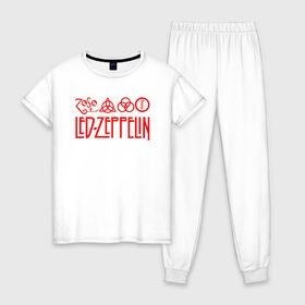 Женская пижама хлопок с принтом Led Zeppelin в городе Новоалтайск, 100% хлопок | брюки и футболка прямого кроя, без карманов, на брюках мягкая резинка на поясе и по низу штанин | led zeppelin | лед зеппелин