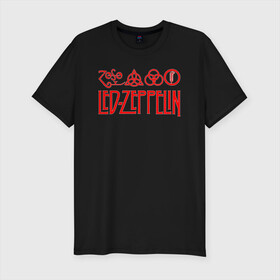 Мужская футболка хлопок Slim с принтом Led Zeppelin в городе Новоалтайск, 92% хлопок, 8% лайкра | приталенный силуэт, круглый вырез ворота, длина до линии бедра, короткий рукав | Тематика изображения на принте: led zeppelin | лед зеппелин
