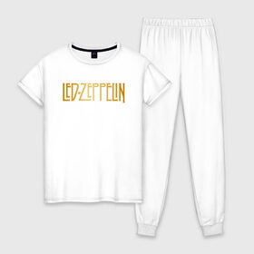 Женская пижама хлопок с принтом Led Zeppelin в городе Новоалтайск, 100% хлопок | брюки и футболка прямого кроя, без карманов, на брюках мягкая резинка на поясе и по низу штанин | led zeppelin | лед зеппелин
