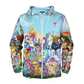 Мужская ветровка 3D с принтом MY LITTLE PONY в городе Новоалтайск, 100% полиэстер | подол и капюшон оформлены резинкой с фиксаторами, два кармана без застежек по бокам, один потайной карман на груди | my little pony | pinkie pie | scootaloo | spike | sweaty balls | искорка | крошка бель | маленькие пони | мульфтфильм | пони | скутолу | эппл блум
