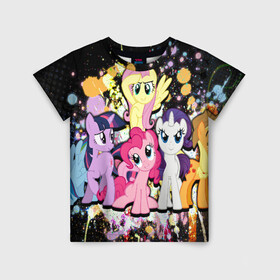 Детская футболка 3D с принтом MY LITTLE PONY в городе Новоалтайск, 100% гипоаллергенный полиэфир | прямой крой, круглый вырез горловины, длина до линии бедер, чуть спущенное плечо, ткань немного тянется | my little pony | pinkie pie | scootaloo | spike | sweaty balls | искорка | крошка бель | маленькие пони | мульфтфильм | пони | си | скутолу | эппл блум