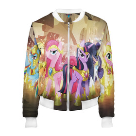 Женский бомбер 3D с принтом PONY в городе Новоалтайск, 100% полиэстер | застегивается на молнию, по бокам два кармана без застежек, мягкие манжеты, по низу бомбера и на воротнике — эластичная резинка | my little pony | pinkie pie | scootaloo | spike | sweaty balls | искорка | крошка бель | маленькие пони | мульфтфильм | пони | скутолу | эппл блум