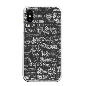 Чехол для iPhone XS Max матовый с принтом ЛОГОТИПЫ РОК ГРУПП в городе Новоалтайск, Силикон | Область печати: задняя сторона чехла, без боковых панелей | 30 seconds to mars | acdc | deep purple | depeche mode | him | in flames | iron maiden | manowar | megadeth | motorhead | offspring | placebo | queen | radiohead | rolling stones | slayer | slipknot | stigmata | system of a down | алиса | кисс | корн | лу