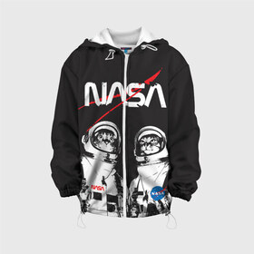 Детская куртка 3D с принтом Nasa cats austronaut в городе Новоалтайск, 100% полиэстер | застежка — молния, подол и капюшон оформлены резинкой с фиксаторами, по бокам — два кармана без застежек, один потайной карман на груди, плотность верхнего слоя — 90 г/м2; плотность флисового подклада — 260 г/м2 | cats austronaut | nasa | space | космос | кот космонавт | наса | насса