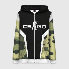Женская толстовка 3D на молнии с принтом CSGO Camouflage в городе Новоалтайск, 100% полиэстер | длина до линии бедра, манжеты и пояс оформлены мягкой тканевой резинкой, двухслойный капюшон со шнурком для регулировки, спереди молния, по бокам два кармана | conter | counter | cs go | csgo | global | offensive | strike | контер | кс го | ксго | страйк