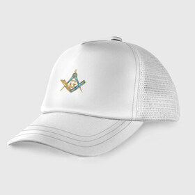 Детская кепка тракер с принтом Masons в городе Новоалтайск, Козырек - 100% хлопок. Кепка - 100% полиэстер, Задняя часть - сетка | универсальный размер, пластиковая застёжка | masons | доллар | елита | ложе | масоны