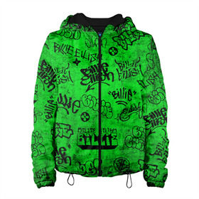 Женская куртка 3D с принтом Billie Eilish Graffiti Grunge в городе Новоалтайск, ткань верха — 100% полиэстер, подклад — флис | прямой крой, подол и капюшон оформлены резинкой с фиксаторами, два кармана без застежек по бокам, один большой потайной карман на груди. Карман на груди застегивается на липучку | billie | eilish | graffiti | grunge | айлиш | билли | граффити | татуировки
