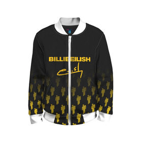 Детский бомбер 3D с принтом BILLIE EILISH (автограф) в городе Новоалтайск, 100% полиэстер | застегивается на молнию, по бокам два кармана без застежек, мягкие манжеты, по низу бомбера и на воротнике — эластичная резинка | be | billie | billie eilish | билли | билли айлиш