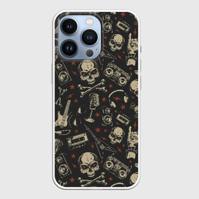 Чехол для iPhone 13 Pro с принтом ROCK MUSIC в городе Новоалтайск,  |  | Тематика изображения на принте: metal | metall | metallica | music | rock | rock music | гитара | коза | кости | магнитофон | метал | музыка | нефор | неформалы | рок | череп