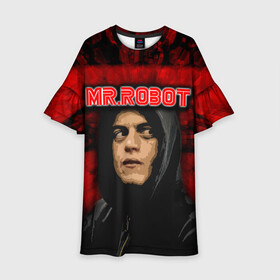 Детское платье 3D с принтом Mr.robot  в городе Новоалтайск, 100% полиэстер | прямой силуэт, чуть расширенный к низу. Круглая горловина, на рукавах — воланы | Тематика изображения на принте: robot | драма | мистер | мистер робот | психологический триллер | рами малек | робот | технотриллер