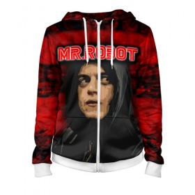 Женская толстовка 3D на молнии с принтом Mr.robot в городе Новоалтайск, 100% полиэстер | длина до линии бедра, манжеты и пояс оформлены мягкой тканевой резинкой, двухслойный капюшон со шнурком для регулировки, спереди молния, по бокам два кармана | robot | драма | мистер | мистер робот | психологический триллер | рами малек | робот | технотриллер