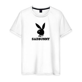 Мужская футболка хлопок с принтом SAD BUNNY в городе Новоалтайск, 100% хлопок | прямой крой, круглый вырез горловины, длина до линии бедер, слегка спущенное плечо. | bad | billie | boy | boys | bunny | eilish | girl | girls | music | playboy | pop | rap | sad | sad bunny | trend | билли | грустно | музыка | поп | рэп | тренд | эйлиш