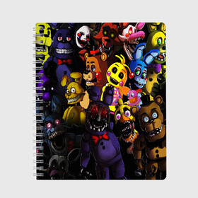 Тетрадь с принтом FIVE NIGHTS AT FREDDYS в городе Новоалтайск, 100% бумага | 48 листов, плотность листов — 60 г/м2, плотность картонной обложки — 250 г/м2. Листы скреплены сбоку удобной пружинной спиралью. Уголки страниц и обложки скругленные. Цвет линий — светло-серый
 | 5 ночей с фредди | animation | bonnie | chica | five nights at freddys | fnaf | foxy | freddy | funny | horror | scary | бонни | майк | пять | ужас | фнаф | фокси | фредди | чика | шмидт