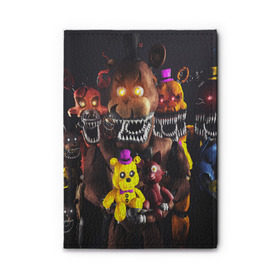 Обложка для автодокументов с принтом FIVE NIGHTS AT FREDDYS в городе Новоалтайск, натуральная кожа |  размер 19,9*13 см; внутри 4 больших “конверта” для документов и один маленький отдел — туда идеально встанут права | 5 ночей с фредди | animation | bonnie | chica | five nights at freddys | fnaf | foxy | freddy | funny | horror | scary | бонни | майк | пять | ужас | фнаф | фокси | фредди | чика | шмидт