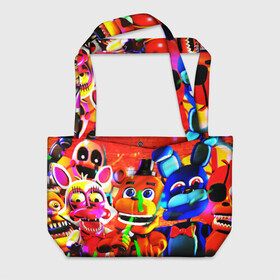 Пляжная сумка 3D с принтом FIVE NIGHTS AT FREDDYS в городе Новоалтайск, 100% полиэстер | застегивается на металлическую кнопку; внутренний карман застегивается на молнию. Стенки укреплены специальным мягким материалом, чтобы защитить содержимое от несильных ударов
 | 5 ночей с фредди | animation | bonnie | chica | five nights at freddys | fnaf | foxy | freddy | funny | horror | scary | бонни | майк | пять | ужас | фнаф | фокси | фредди | чика | шмидт