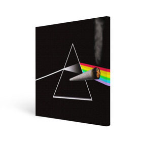 Холст квадратный с принтом PINK FLOYD в городе Новоалтайск, 100% ПВХ |  | music | pink floyd | the dark side of the moon | космос | луна | музыка | пинк флойд | призма | рок | треугольник | триангулярная призма