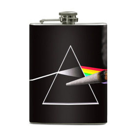Фляга с принтом PINK FLOYD в городе Новоалтайск, металлический корпус | емкость 0,22 л, размер 125 х 94 мм. Виниловая наклейка запечатывается полностью | Тематика изображения на принте: music | pink floyd | the dark side of the moon | космос | луна | музыка | пинк флойд | призма | рок | треугольник | триангулярная призма