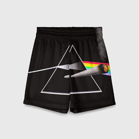Детские спортивные шорты 3D с принтом PINK FLOYD в городе Новоалтайск,  100% полиэстер
 | пояс оформлен широкой мягкой резинкой, ткань тянется
 | music | pink floyd | the dark side of the moon | космос | луна | музыка | пинк флойд | призма | рок | треугольник | триангулярная призма