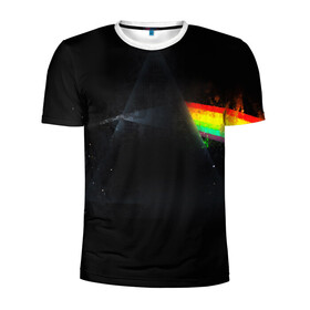 Мужская футболка 3D спортивная с принтом PINK FLOYD в городе Новоалтайск, 100% полиэстер с улучшенными характеристиками | приталенный силуэт, круглая горловина, широкие плечи, сужается к линии бедра | music | pink floyd | the dark side of the moon | космос | луна | музыка | пинк флойд | призма | рок | треугольник | триангулярная призма
