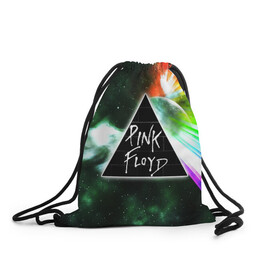 Рюкзак-мешок 3D с принтом PINK FLOYD в городе Новоалтайск, 100% полиэстер | плотность ткани — 200 г/м2, размер — 35 х 45 см; лямки — толстые шнурки, застежка на шнуровке, без карманов и подкладки | Тематика изображения на принте: music | pink floyd | the dark side of the moon | космос | луна | музыка | пинк флойд | призма | рок | треугольник | триангулярная призма