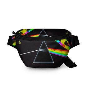 Поясная сумка 3D с принтом PINK FLOYD в городе Новоалтайск, 100% полиэстер | плотная ткань, ремень с регулируемой длиной, внутри несколько карманов для мелочей, основное отделение и карман с обратной стороны сумки застегиваются на молнию | music | pink floyd | the dark side of the moon | космос | луна | музыка | пинк флойд | призма | рок | треугольник | триангулярная призма