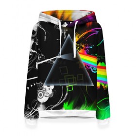 Женская толстовка 3D с принтом PINK FLOYD в городе Новоалтайск, 100% полиэстер  | двухслойный капюшон со шнурком для регулировки, мягкие манжеты на рукавах и по низу толстовки, спереди карман-кенгуру с мягким внутренним слоем. | music | pink floyd | the dark side of the moon | космос | луна | музыка | пинк флойд | призма | рок | треугольник | триангулярная призма