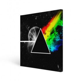 Холст квадратный с принтом PINK FLOYD в городе Новоалтайск, 100% ПВХ |  | music | pink floyd | the dark side of the moon | космос | луна | музыка | пинк флойд | призма | рок | треугольник | триангулярная призма
