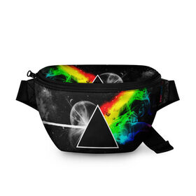 Поясная сумка 3D с принтом PINK FLOYD в городе Новоалтайск, 100% полиэстер | плотная ткань, ремень с регулируемой длиной, внутри несколько карманов для мелочей, основное отделение и карман с обратной стороны сумки застегиваются на молнию | music | pink floyd | the dark side of the moon | космос | луна | музыка | пинк флойд | призма | рок | треугольник | триангулярная призма