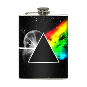 Фляга с принтом PINK FLOYD в городе Новоалтайск, металлический корпус | емкость 0,22 л, размер 125 х 94 мм. Виниловая наклейка запечатывается полностью | Тематика изображения на принте: music | pink floyd | the dark side of the moon | космос | луна | музыка | пинк флойд | призма | рок | треугольник | триангулярная призма