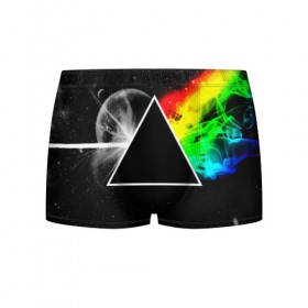 Мужские трусы 3D с принтом PINK FLOYD в городе Новоалтайск, 50% хлопок, 50% полиэстер | классическая посадка, на поясе мягкая тканевая резинка | music | pink floyd | the dark side of the moon | космос | луна | музыка | пинк флойд | призма | рок | треугольник | триангулярная призма