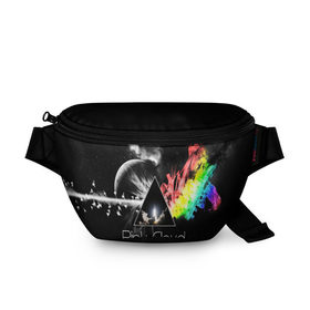 Поясная сумка 3D с принтом PINK FLOYD в городе Новоалтайск, 100% полиэстер | плотная ткань, ремень с регулируемой длиной, внутри несколько карманов для мелочей, основное отделение и карман с обратной стороны сумки застегиваются на молнию | music | pink floyd | the dark side of the moon | космос | луна | музыка | пинк флойд | призма | рок | треугольник | триангулярная призма