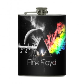 Фляга с принтом PINK FLOYD в городе Новоалтайск, металлический корпус | емкость 0,22 л, размер 125 х 94 мм. Виниловая наклейка запечатывается полностью | Тематика изображения на принте: music | pink floyd | the dark side of the moon | космос | луна | музыка | пинк флойд | призма | рок | треугольник | триангулярная призма