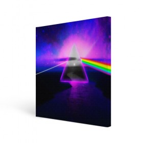 Холст квадратный с принтом PINK FLOYD в городе Новоалтайск, 100% ПВХ |  | music | pink floyd | the dark side of the moon | космос | луна | музыка | пинк флойд | призма | рок | треугольник | триангулярная призма