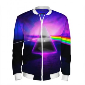 Мужской бомбер 3D с принтом PINK FLOYD в городе Новоалтайск, 100% полиэстер | застегивается на молнию, по бокам два кармана без застежек, по низу бомбера и на воротнике - эластичная резинка | music | pink floyd | the dark side of the moon | космос | луна | музыка | пинк флойд | призма | рок | треугольник | триангулярная призма