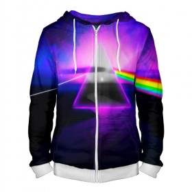 Мужская толстовка 3D на молнии с принтом PINK FLOYD в городе Новоалтайск, 100% полиэстер | длина до линии бедра, манжеты и пояс оформлены мягкой тканевой резинкой, двухслойный капюшон со шнурком для регулировки, спереди молния, по бокам два кармана | Тематика изображения на принте: music | pink floyd | the dark side of the moon | космос | луна | музыка | пинк флойд | призма | рок | треугольник | триангулярная призма