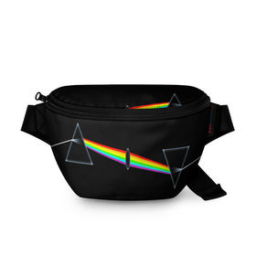 Поясная сумка 3D с принтом PINK FLOYD в городе Новоалтайск, 100% полиэстер | плотная ткань, ремень с регулируемой длиной, внутри несколько карманов для мелочей, основное отделение и карман с обратной стороны сумки застегиваются на молнию | music | pink floyd | the dark side of the moon | космос | луна | музыка | пинк флойд | призма | рок | треугольник | триангулярная призма