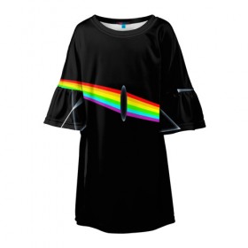 Детское платье 3D с принтом PINK FLOYD в городе Новоалтайск, 100% полиэстер | прямой силуэт, чуть расширенный к низу. Круглая горловина, на рукавах — воланы | music | pink floyd | the dark side of the moon | космос | луна | музыка | пинк флойд | призма | рок | треугольник | триангулярная призма