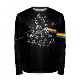 Мужской лонгслив 3D с принтом PINK FLOYD в городе Новоалтайск, 100% полиэстер | длинные рукава, круглый вырез горловины, полуприлегающий силуэт | Тематика изображения на принте: music | pink floyd | the dark side of the moon | космос | луна | музыка | пинк флойд | призма | рок | треугольник | триангулярная призма