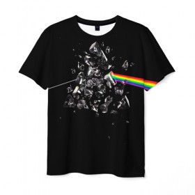 Мужская футболка 3D с принтом PINK FLOYD в городе Новоалтайск, 100% полиэфир | прямой крой, круглый вырез горловины, длина до линии бедер | music | pink floyd | the dark side of the moon | космос | луна | музыка | пинк флойд | призма | рок | треугольник | триангулярная призма