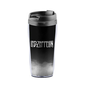 Термокружка-непроливайка с принтом LED ZEPPELIN в городе Новоалтайск, внутренняя часть — пищевой пластик, наружная часть — прозрачный пластик, между ними — полиграфическая вставка с рисунком | объем — 350 мл, герметичная крышка | led zeppelin | джимми пейдж | лед зеппелин